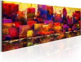 Schilderijen Op Canvas - Schilderij - Colourful City Skyline 120x40 - Artgeist Schilderij