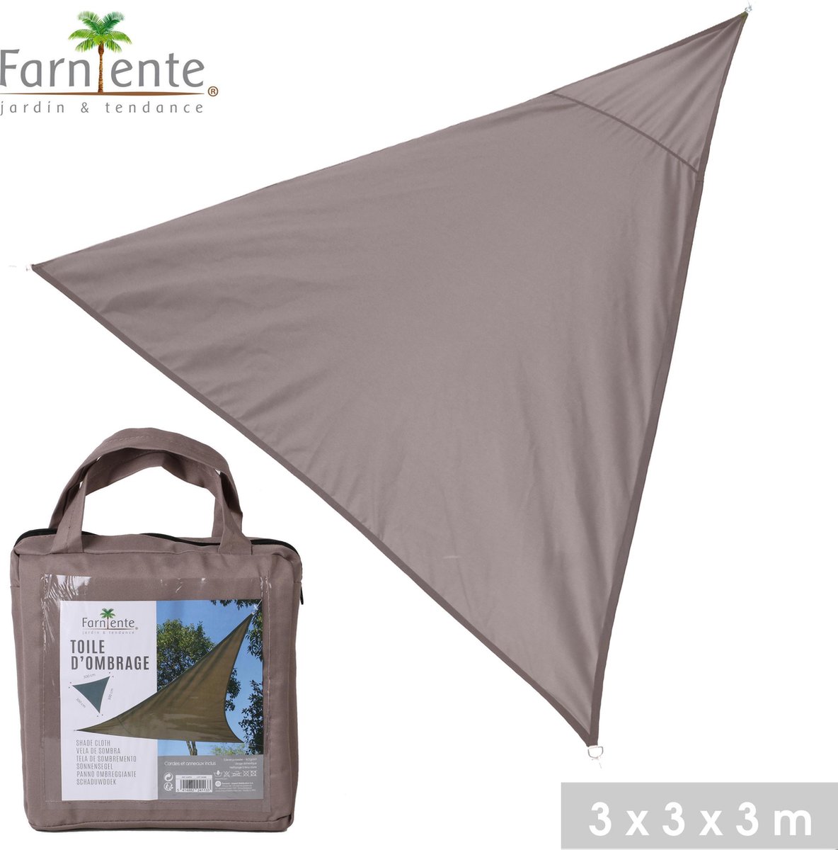 Farniente - Schaduwdoek Driehoek 3 x 3 x 3 meter – Taupe
