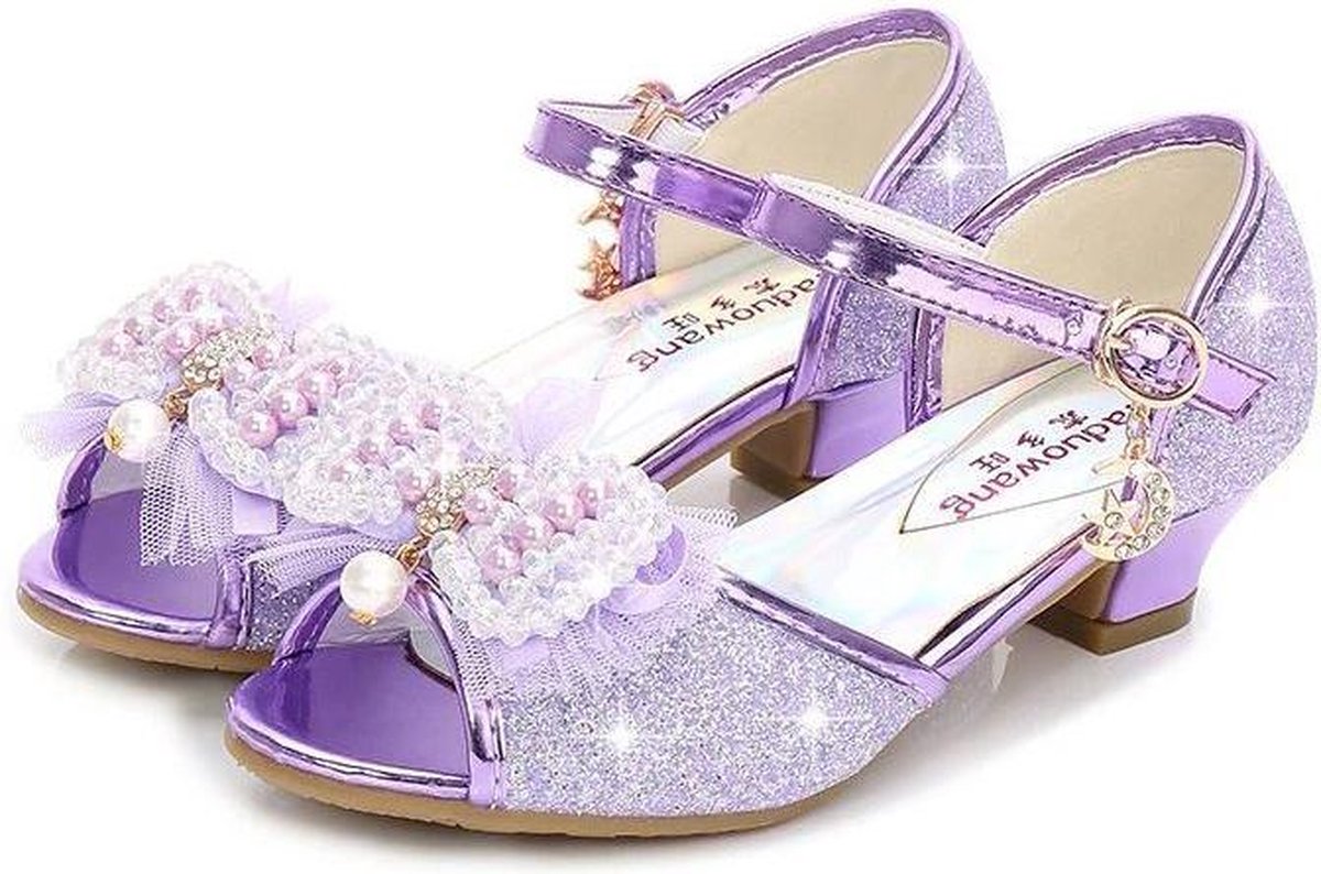 Prinsessen schoenen paars glitter pareltjes maat 30 - binnenmaat 19 cm - bij jurk verkleedkleding