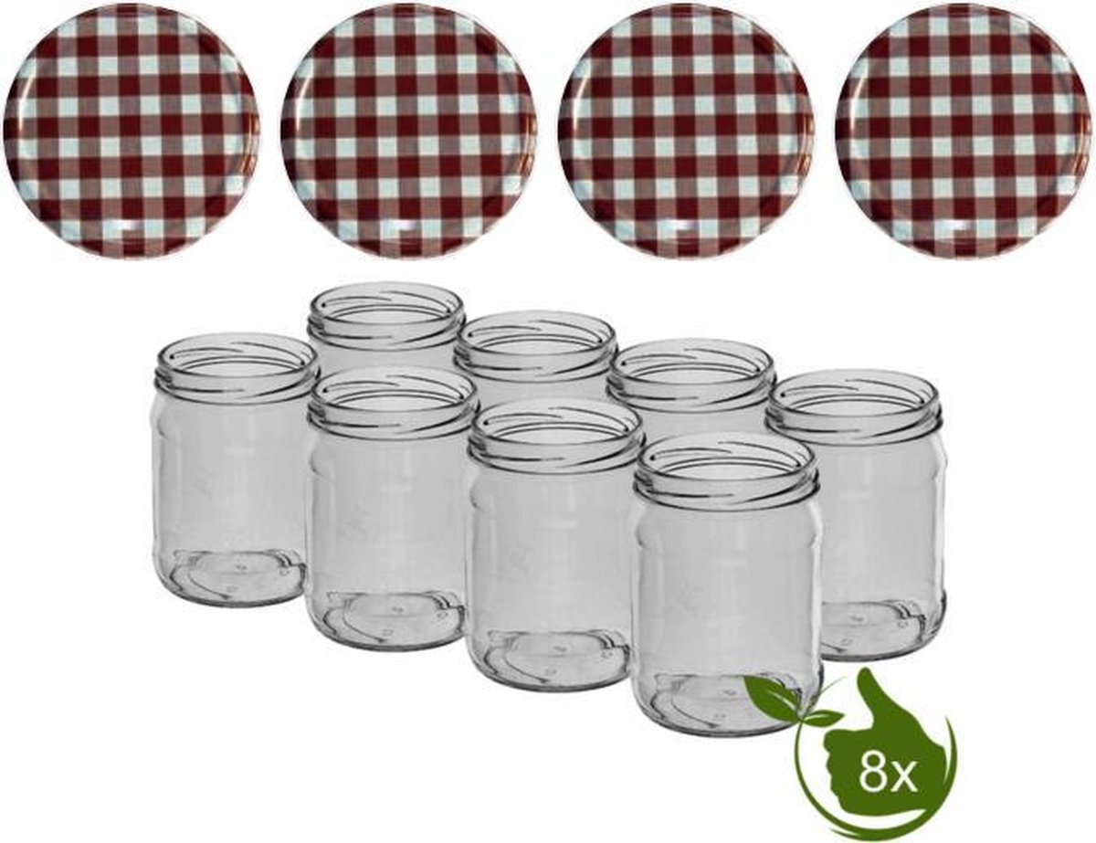Glazenpotten - glazen potten - inmaak 500 ml met twist-off deksel (Bruin/Wit) 8 stuks