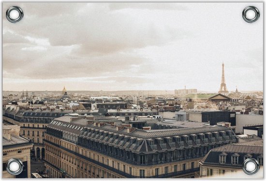 Tuinposter –Eiffeltoren - Parijs  -90x60  Foto op Tuinposter  (wanddecoratie voor buiten en binnen)