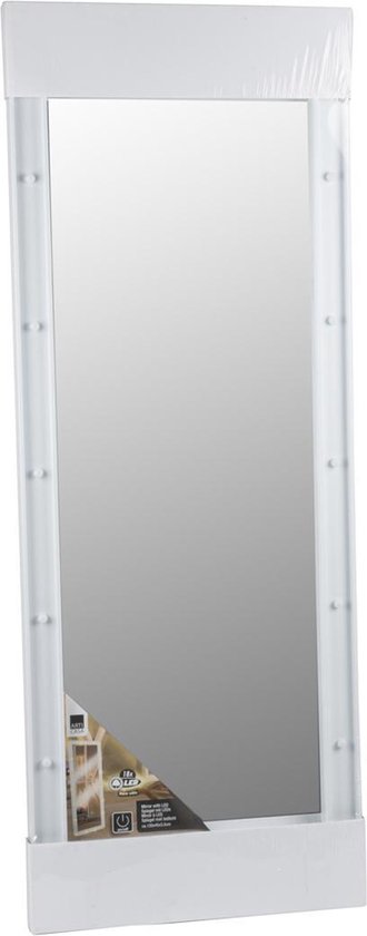 Passpiegel 126x36 cm met LED verlichting - staande spiegel in wit frame |  bol