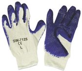 Naadloze rondgebreide handschoen met blauwe latex maat Large x 12paar