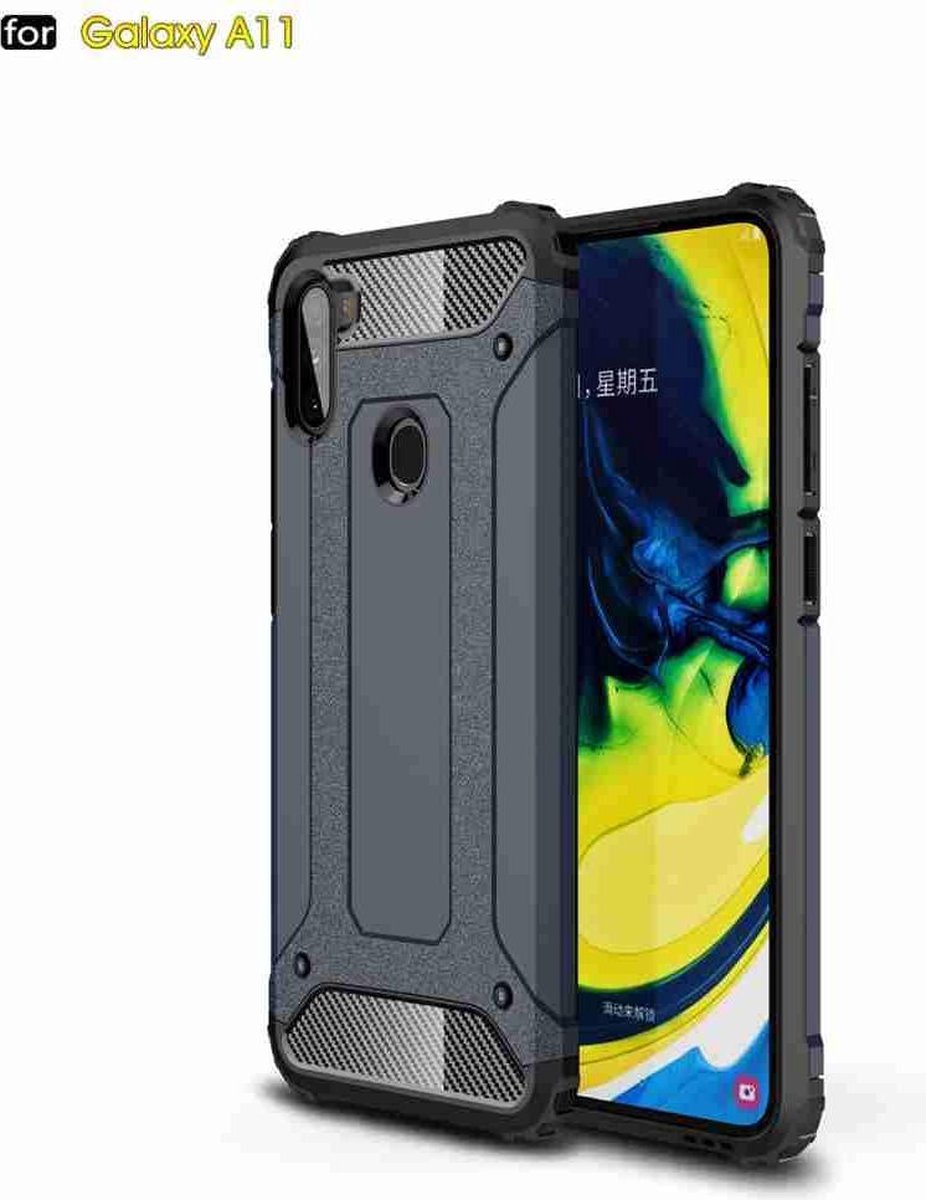 Hoesje Geschikt voor: Samsung Galaxy A11 Armor Hybrid - Blauw