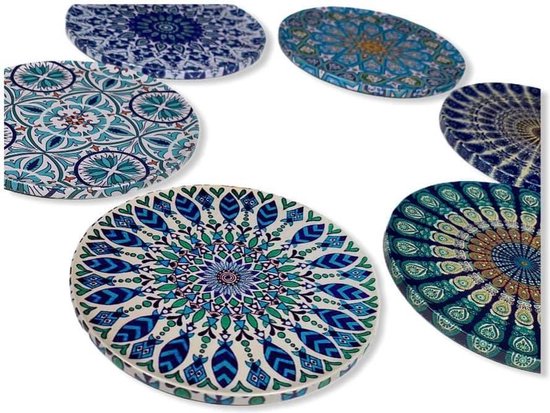 Onderzetters - Set van 6 - Rond - Onderzetters voor glazen - Bohemian - Oosterse - Mandala design - Coasters - Moederdag cadeau - Sunar Home