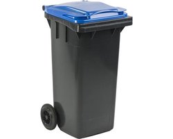 Mini Container - 120 liter Grijs - Kliko Afval Container 120liter - Afvalbak 120l - Blauw deksel