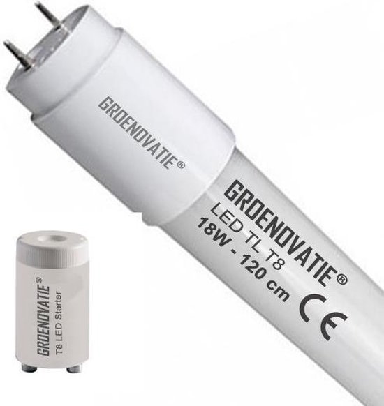 Groenovatie LED TL T8 Buis - 18W - 120cm - 2250 Lumen - Glas - 840 - Neutraal Wit - Incl. Starter