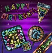 Verjaardag 21 jaar Pakket Neon - Verjaardag Versiering - Happy Birthday Slinger - Verjaardag decoratie - Ballonnen - Jongen / Meisje / Volwassenen - Afzetlint - Feest versiering -