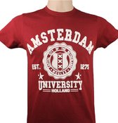 T-Shirt - Casual T-Shirt - Fun T-Shirt - Fun Tekst - Lifestyle T-Shirt - Vintage - Amsterdam - Capital City of The Netherlands - Est. 1275 MCLLXV - Holland - Maroon - L