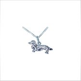 Teckel Langhaar Pup (mini) Hanger -merk COOLDOG™ in massief Zilver * inclusief ketting
