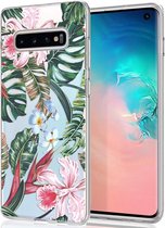 iMoshion Hoesje Geschikt voor Samsung Galaxy S10 Hoesje Siliconen - iMoshion Design hoesje - Groen / Roze / Tropical Jungle