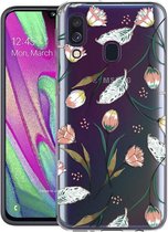 iMoshion Design voor de Samsung Galaxy A40 hoesje - Bloem - Roze / Groen