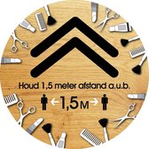 Pijl sticker, Kappers- schoonheidsspecialisten afstand houden, 1,5 meter vloersticker rond Ø 30 cm. Corona / COVID-19