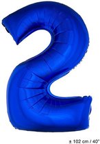Cijferballon folie nummer 2 | Opblaascijfer 2 blauw 102cm