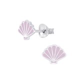 Joy|S - Zilveren shell schelp oorbellen paars lila 8 x 6 mm