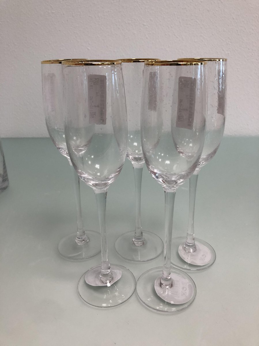 Champagne glazen set met gouden rand ( 5 stuks ) | bol.com