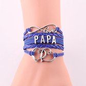 Papa Armband - Blauw - Leer - Vaderdag Kados - Vader Cadeautjes - Valentijn Cadeautje voor Hem Haar - Valentijnsdag Cadeau