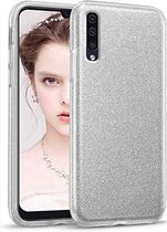 Samsung Galaxy A30 Hoesje Glitters Siliconen TPU Case Zilver - BlingBling Cover