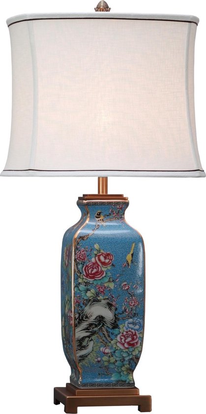 Fine Asianliving Oriental Lampe de Table Porcelaine Bleu Peint à la main avec abat-jour
