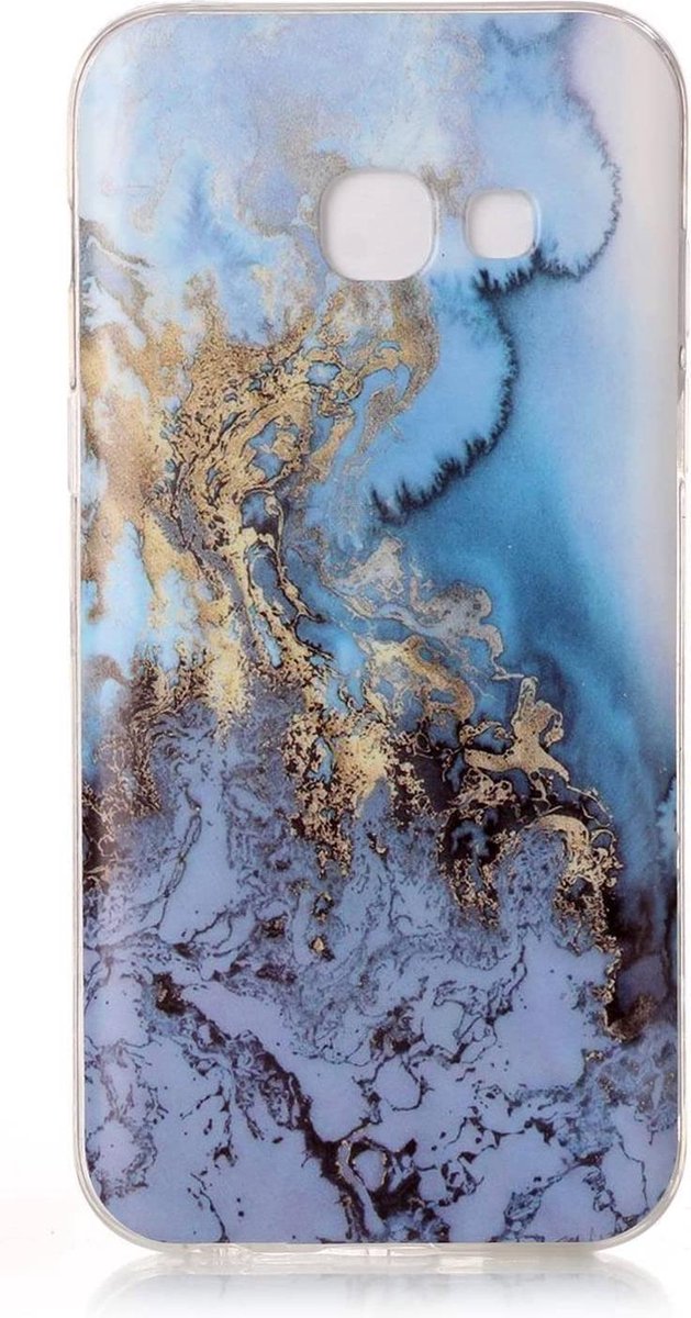 Geschikt voor Samsung Galaxy A7 2017 Backcover - Blauw - Marmer - Soft TPU