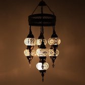 Turkse Lamp -  Hanglamp - Mozaïek Lamp - Marokkaanse Lamp - Oosters Lamp - Authentiek - Handgemaakt- Kroonluchter- Wit - 7 bollen