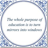 Tegeltje met standaard - The whole purpose of education is to turn mirrors into windows