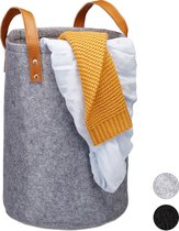 Relaxdays wasmand vilt - opvouwbaar - mand voor wasgoed - opbergmand - draagbaar - rond - antraciet