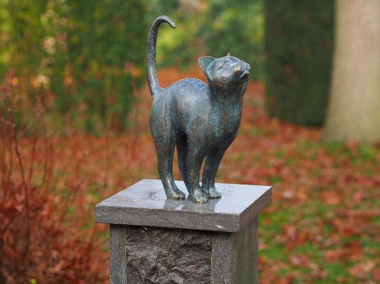 Tuinbeeld - bronzen beeld - bedelende kat poes - Bronzartes - 31 cm hoog bol.com