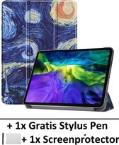 Smart Cover Book Case Hoes Geschikt Voor Apple iPad Pro 11 Inch 2018 & 2020 - Tri-Fold Multi-Stand Flip Sleeve - Beschermhoes Met Screen Protector & Stylus Pen - Van Gogh Design