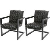 Fraaai® fauteuil Casper - industrieel - PU leer - kunstleer - metaal - vintage donkergrijs - met armleuning - set van 2