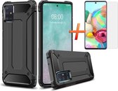 Samsung Galaxy A51 Hoesje - Heavy Duty Back Cover met 1X Screenprotector - Tempered Glass - ZWART - Epicmobile