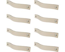 8x Leren handgrepen 'platte greep' - maat S (15,8 x 2,5 cm) - CREME - incl. 3 kleuren schroefjes (handgreepjes - leren grepen - greepjes - leren lusjes)