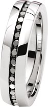Lucardi Dames Ring met zwarte zirkonia - Ring - Cadeau - Staal - Zilverkleurig