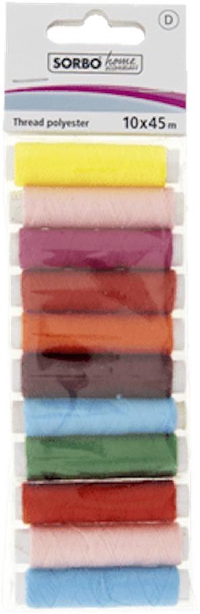Sorbo Home Essentials 10 klosjes naaigaren gekleurd - assorti kleuren - 10 x 45 m garen