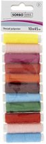 Sorbo Home Essentials 10 klosjes naaigaren gekleurd - assorti kleuren - 10 x 45 m garen