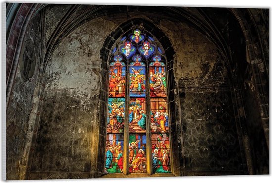 Acrylglas –Kerk met Glas-in-lood Raam– 90x60 (Wanddecoratie op Acrylglas)