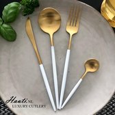 Hauti Luxury Cutlery - Luxe Bestekset - Wit Goud Mat RVS - 4 delig - 1 persoons bestek (luxe bestek vork lepel mes dineren)