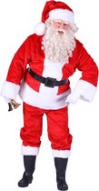 Kerstman kostuum pluche maat L rood bestaande uit jas, broek, muts en riem
