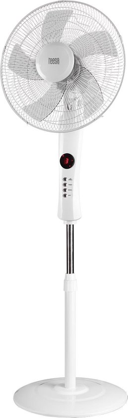 Statiefventilator Teesa TSA8024 wit, 3 snelheden, timer, afstandsbediening, verstelbaar, metalen rooster, 38 cm diameter