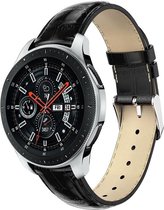 Universeel Smartwatch 22MM Bandje Echt Leer met Krokodil Textuur Zwart