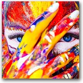 MN Collections - Schilderij - Face Photography. - Wit, Blauw, Geel En Rood - 80 X 80 Cm