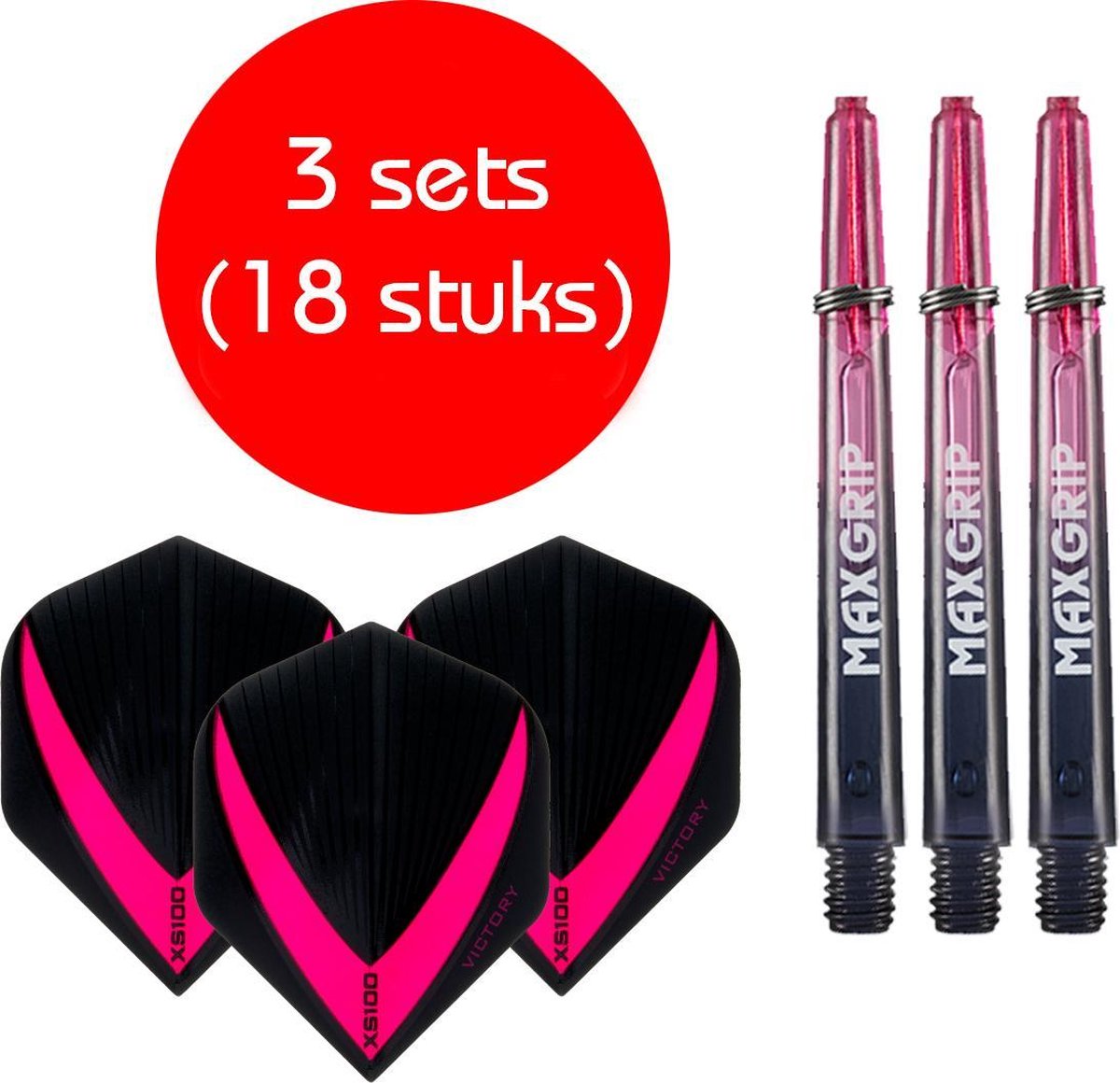 Darts Set - Maxgrip - 3 sets - darts shafts - zwart-roze - medium - en 3 sets - Vista-X - stevige - darts flights