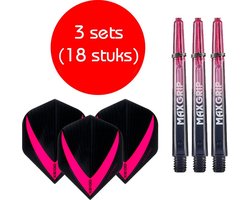 Darts Set - Maxgrip – 3 sets - darts shafts - zwart-roze - medium – en 3 sets – Vista-X – stevige - darts flights