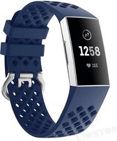 Geschikt voor Fitbit Charge 3 siliconen bandje met gaatjes - donkerblauw - Maat S