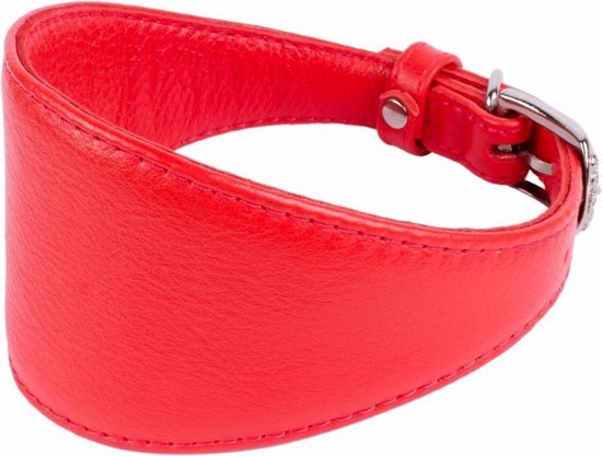 Collar Glamour - Brede leren halsband - Rood - Maat M | bol.com