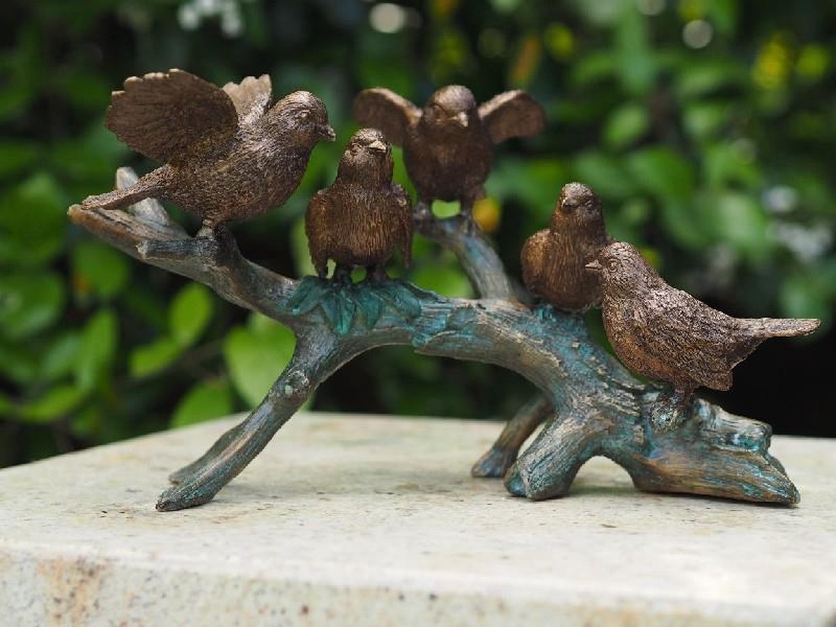 Beeldjes brons decoratie voor binnen en buiten – echte bronzen dieren beelden musjes op tak | GerichteKeuze