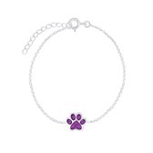 Joy|S - Zilveren kat hond dierenpoot armband 14 cm + 3 paars - poot afdruk