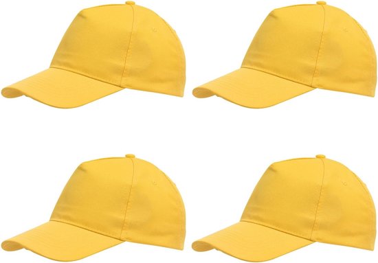 Gele baseballcap 5-panel voor volwassenen met klittenbandsluiting 4 stuks