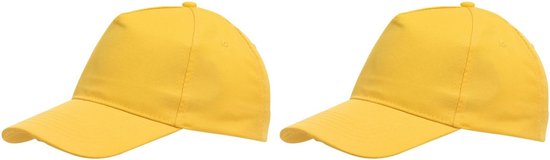 Gele baseballcap 5-panel voor volwassenen met klittenbandsluiting 2 stuks