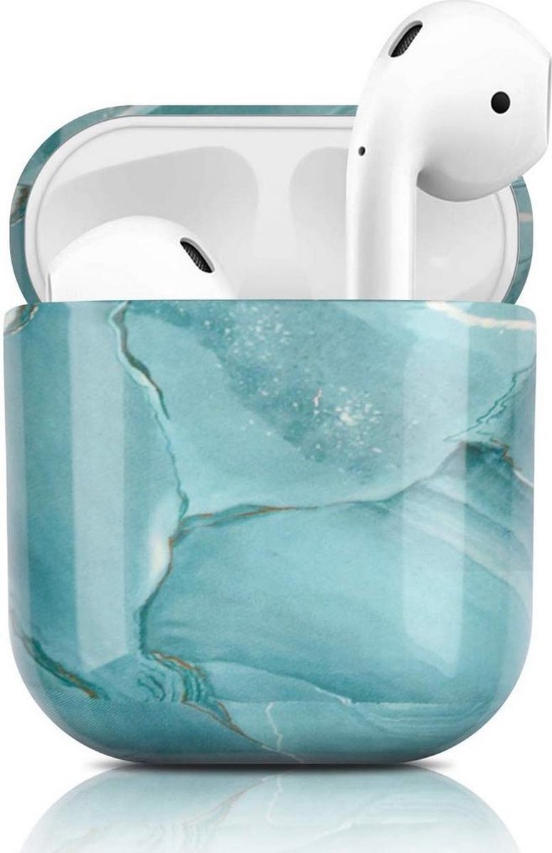 AirPods 2 Hoesje Marmer Groen - Stevig Schokbestendig AirPods 1 Case Bescherming Draadloos Opladen - Afbeelding 3
